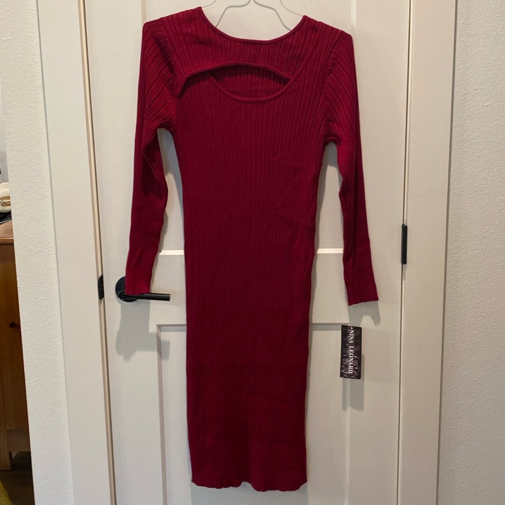 Nina Leonard‎ Long Sleeve Sweater Dress.  Maroon.  XL.  NWT